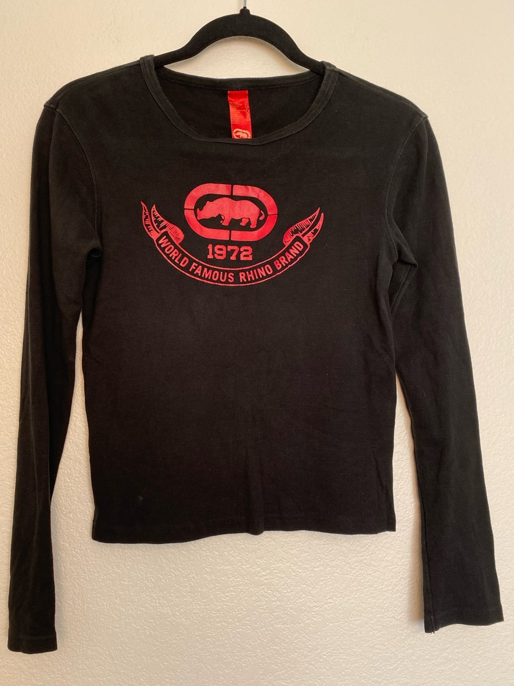 Y2K Ecko Red Long Sleeve Graphic Top | Black Logo Tee | Size Small